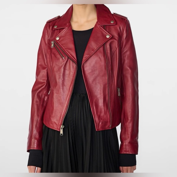 Women’s Red Leather Moto Jacket Size Small - Picture 5 of 7
